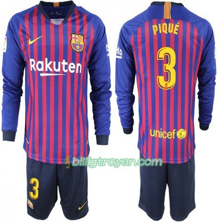 Billige Fotballdrakter FC Barcelona Pique 3 Barn Hjemmedraktsett 2018/19 Langermet